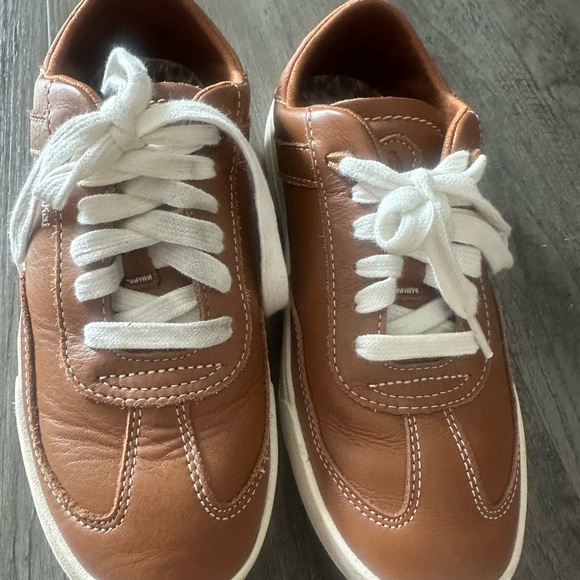 OluKai Shoes - Women's Casual Ola Kai Leather Sneakers in Brown with White Laces
